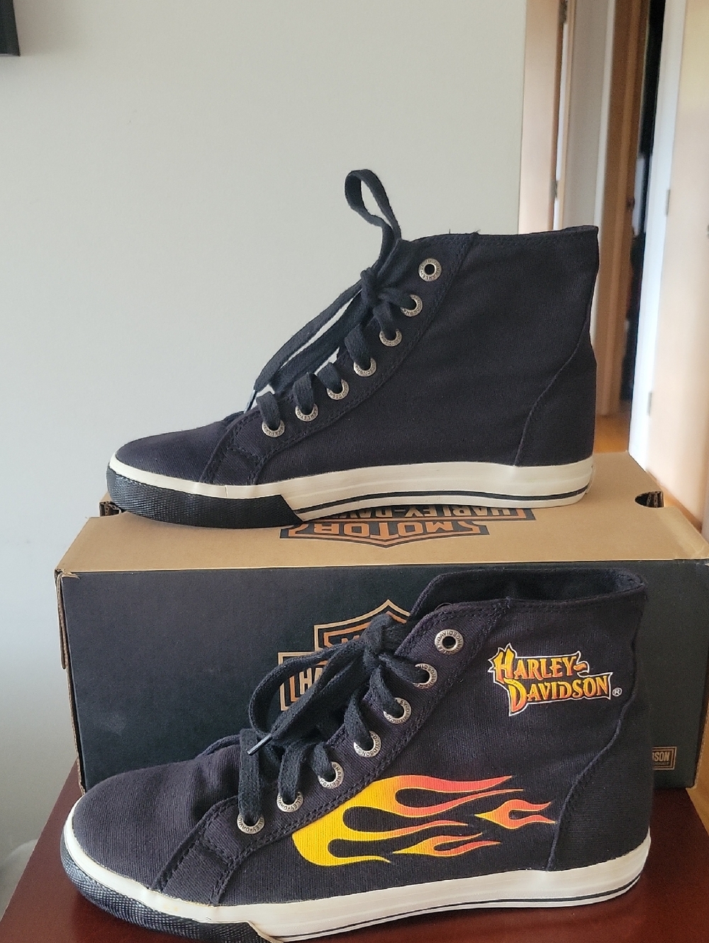 Harley-Davidson Shoes W-8/38 Black Vintage With Box